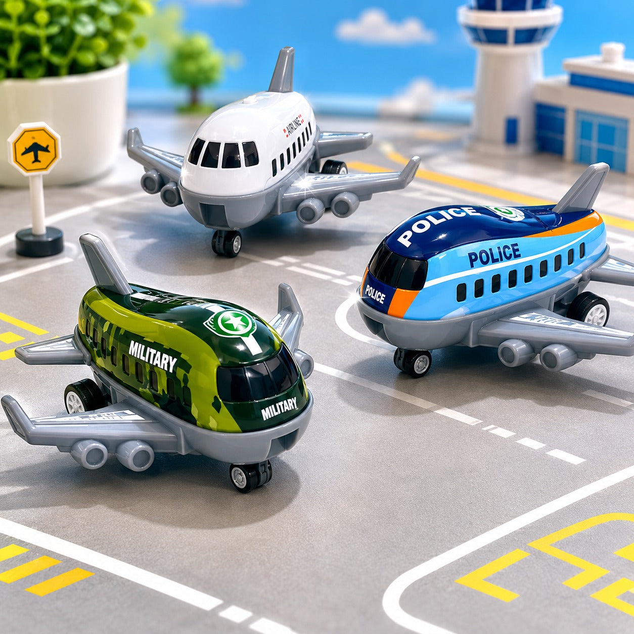 (T-004) (MOQ: 4 Pcs) Pull Back Airplane Toy Set – Mini Aircraft Models (1 Pack- 3 Pcs)