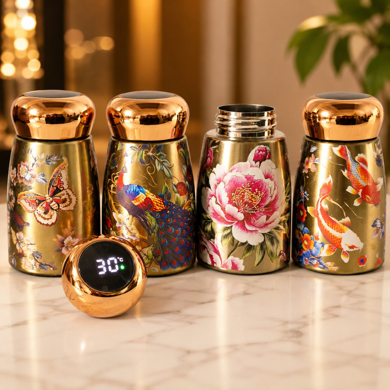 (B-054) Stainless Steel Printed Insulated Flask 230 ML with LED Temperature Display