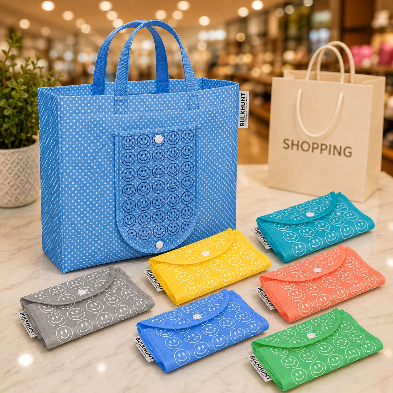 (R-020) (MOQ: 10Pcs) Foldable Reusable Shopping Bags for Daily Use