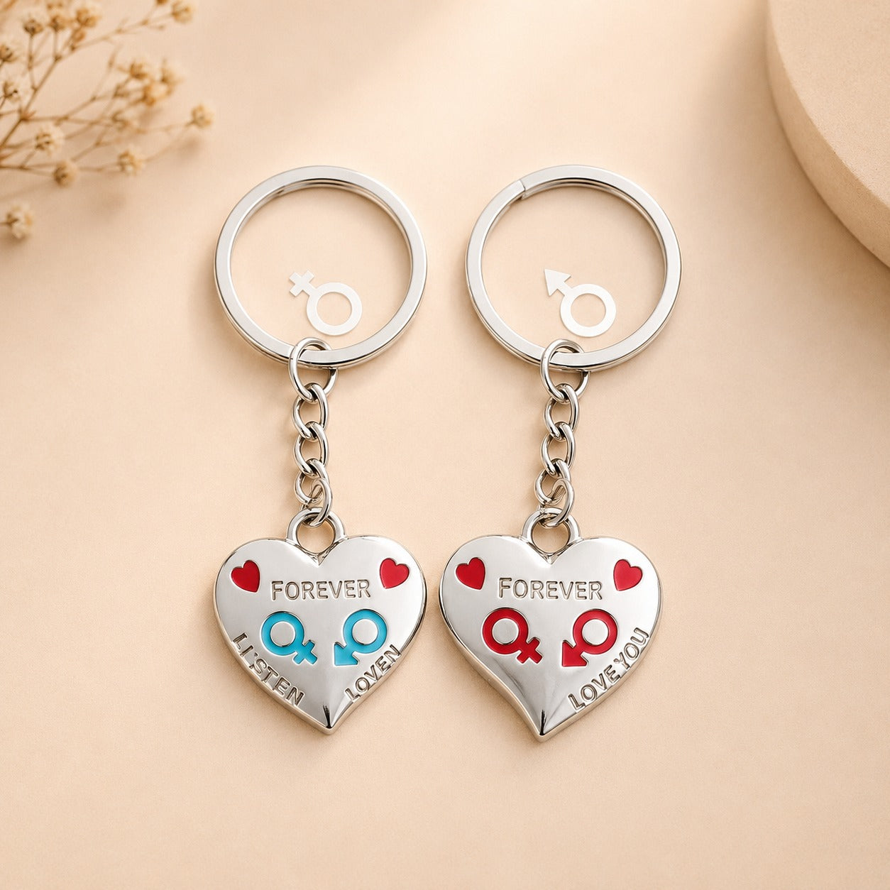 (KC-019) (MOQ: 4 Pcs) Couple Heart Keychain Set – Romantic Matching Key Holder