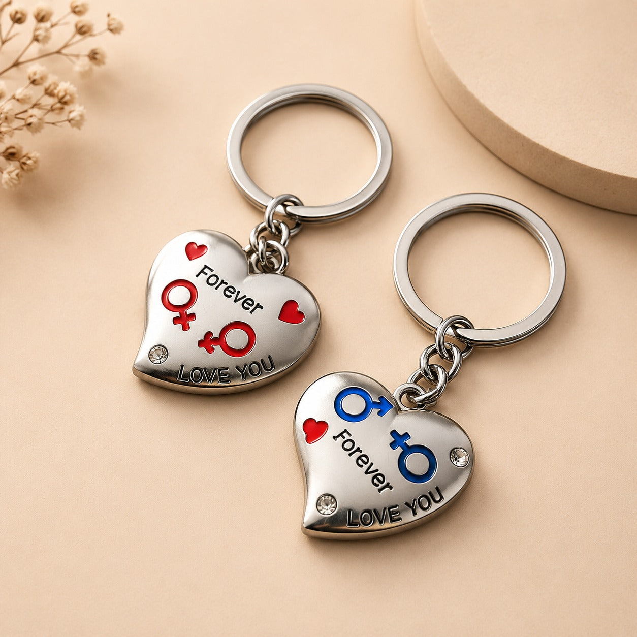 (KC-019) (MOQ: 4 Pcs) Couple Heart Keychain Set – Romantic Matching Key Holder