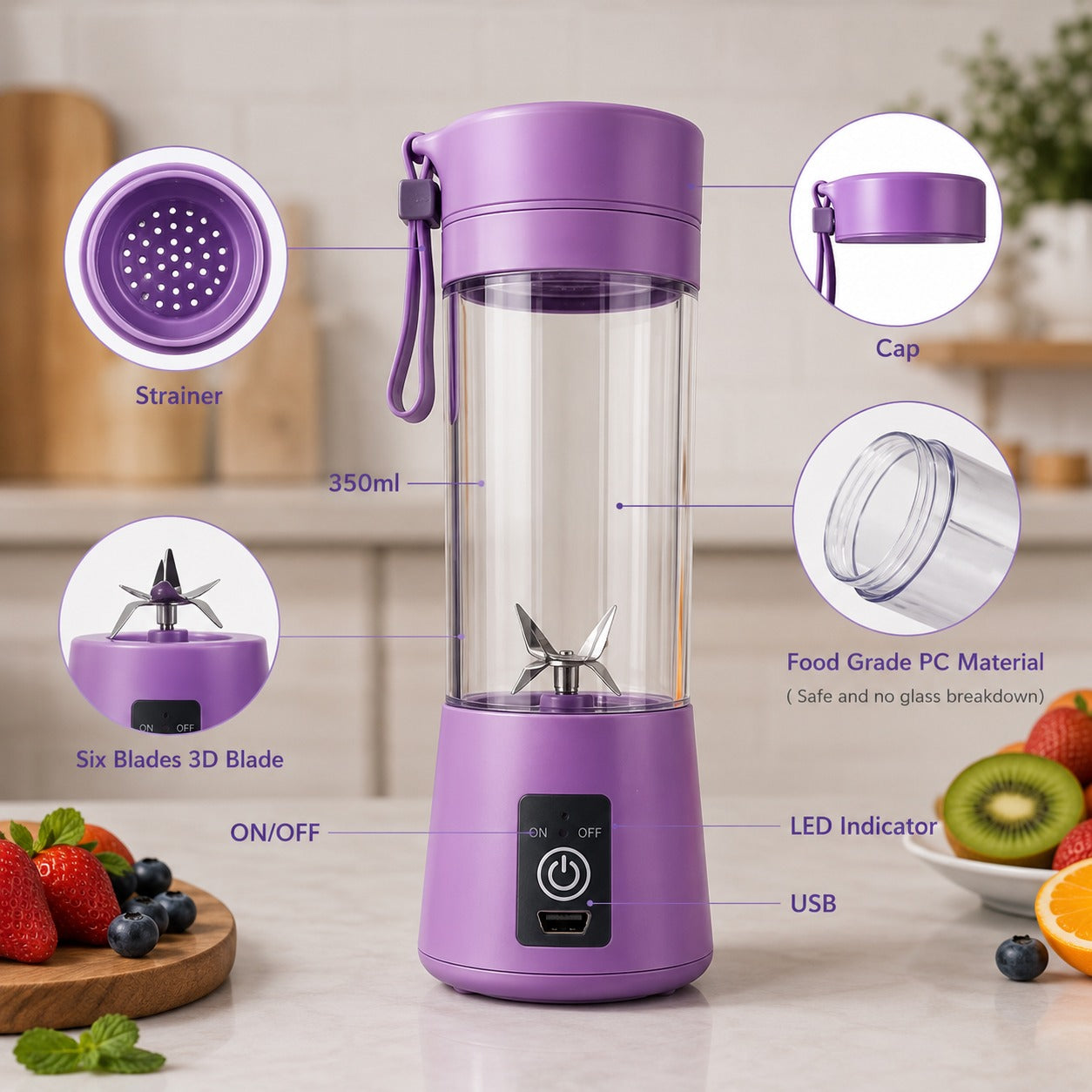 (K-014) Portable USB Rechargeable Personal Blender 380ml – Mini Juicer Cup