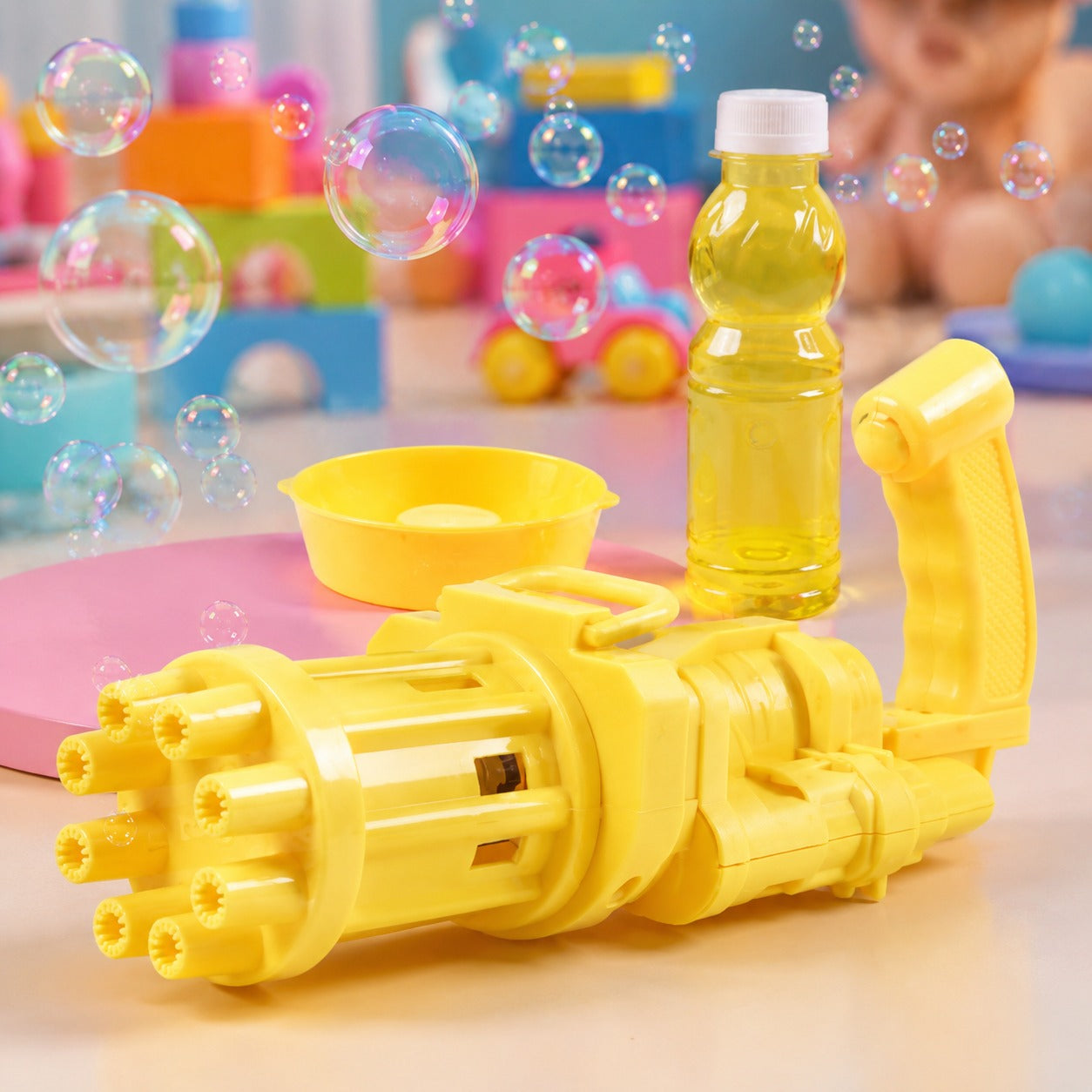 (T-039) Gatling Bubble Gun – Automatic Bubble Blaster Toy with Multiple Bubble