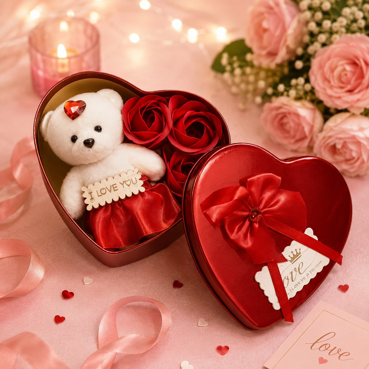 (G-010) (MOQ - 4 Pcs) Sweet Love Gift Box – Heart Shaped Surprise Adorable Teddy Bear