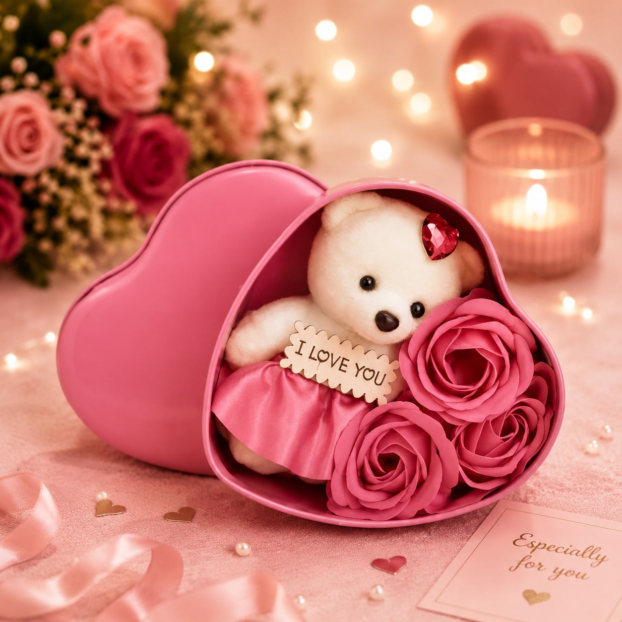 (G-010) (MOQ - 4 Pcs) Sweet Love Gift Box – Heart Shaped Surprise Adorable Teddy Bear