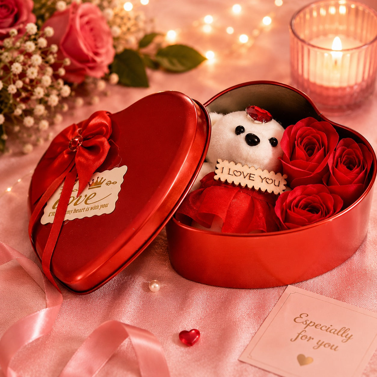 (G-010) (MOQ - 4 Pcs) Sweet Love Gift Box – Heart Shaped Surprise Adorable Teddy Bear