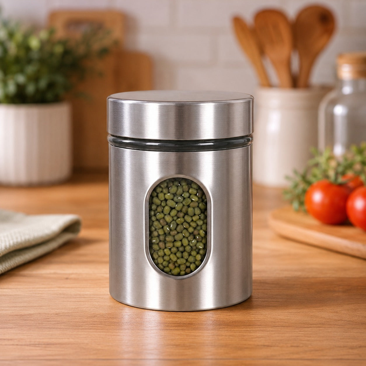(KA-016) (MOQ: 4 Pcs) Glass Storage Jar with Steel Lid 350 ML Airtight Storage Container
