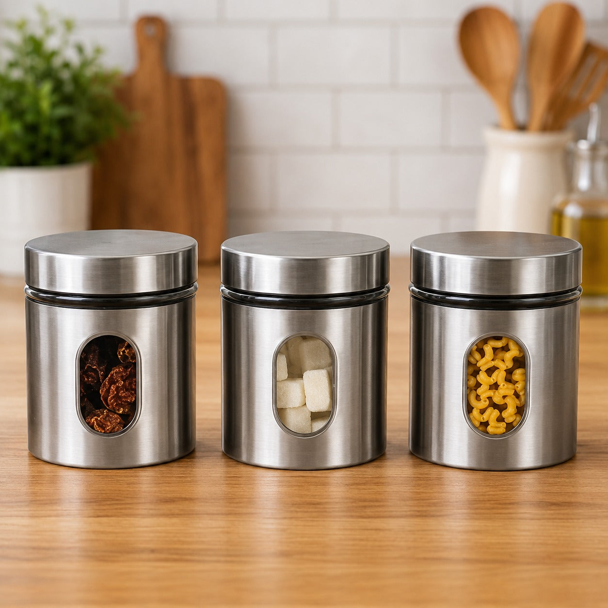 (KA-016) (MOQ: 4 Pcs) Glass Storage Jar with Steel Lid 350 ML Airtight Storage Container