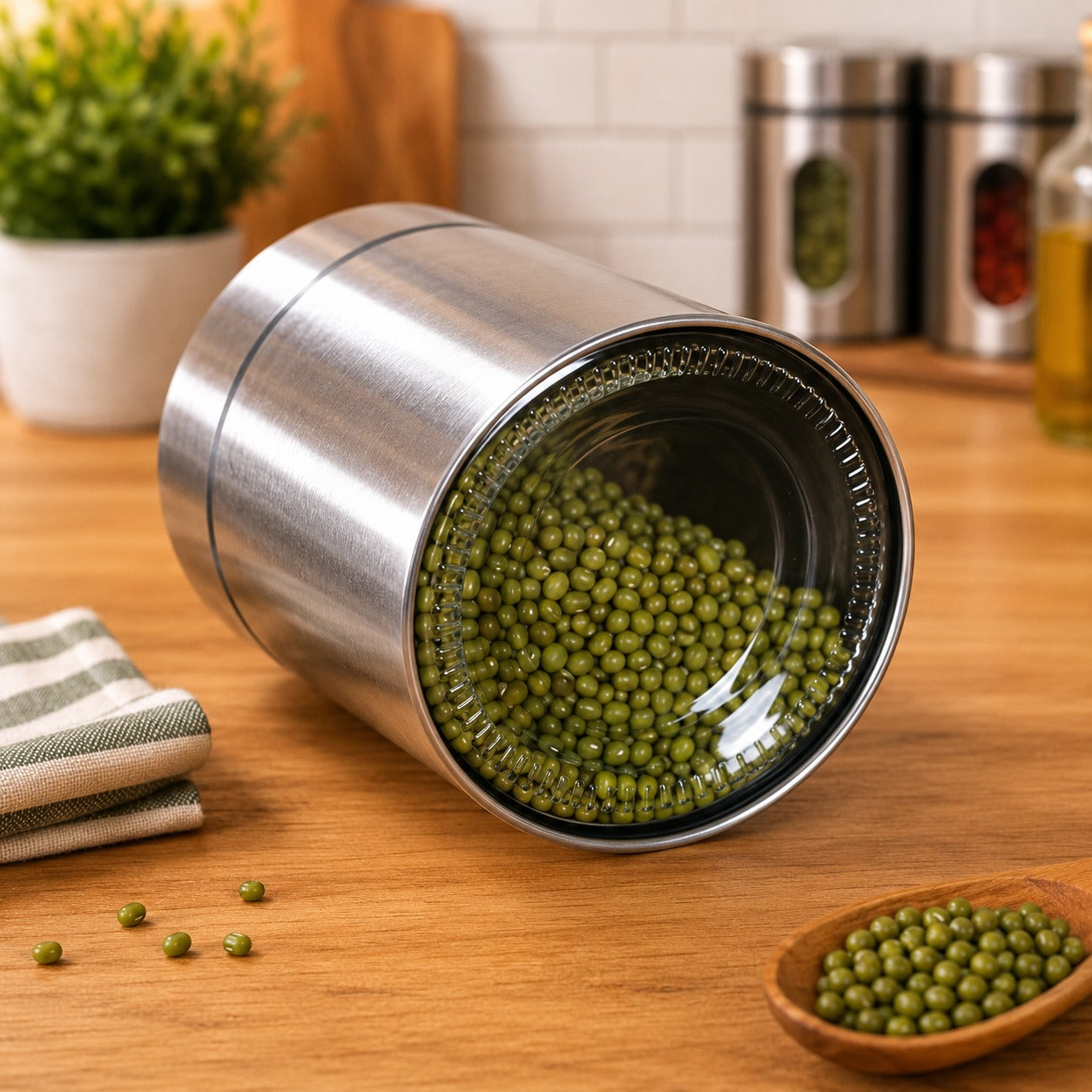 (KA-016) (MOQ: 4 Pcs) Glass Storage Jar with Steel Lid 350 ML Airtight Storage Container