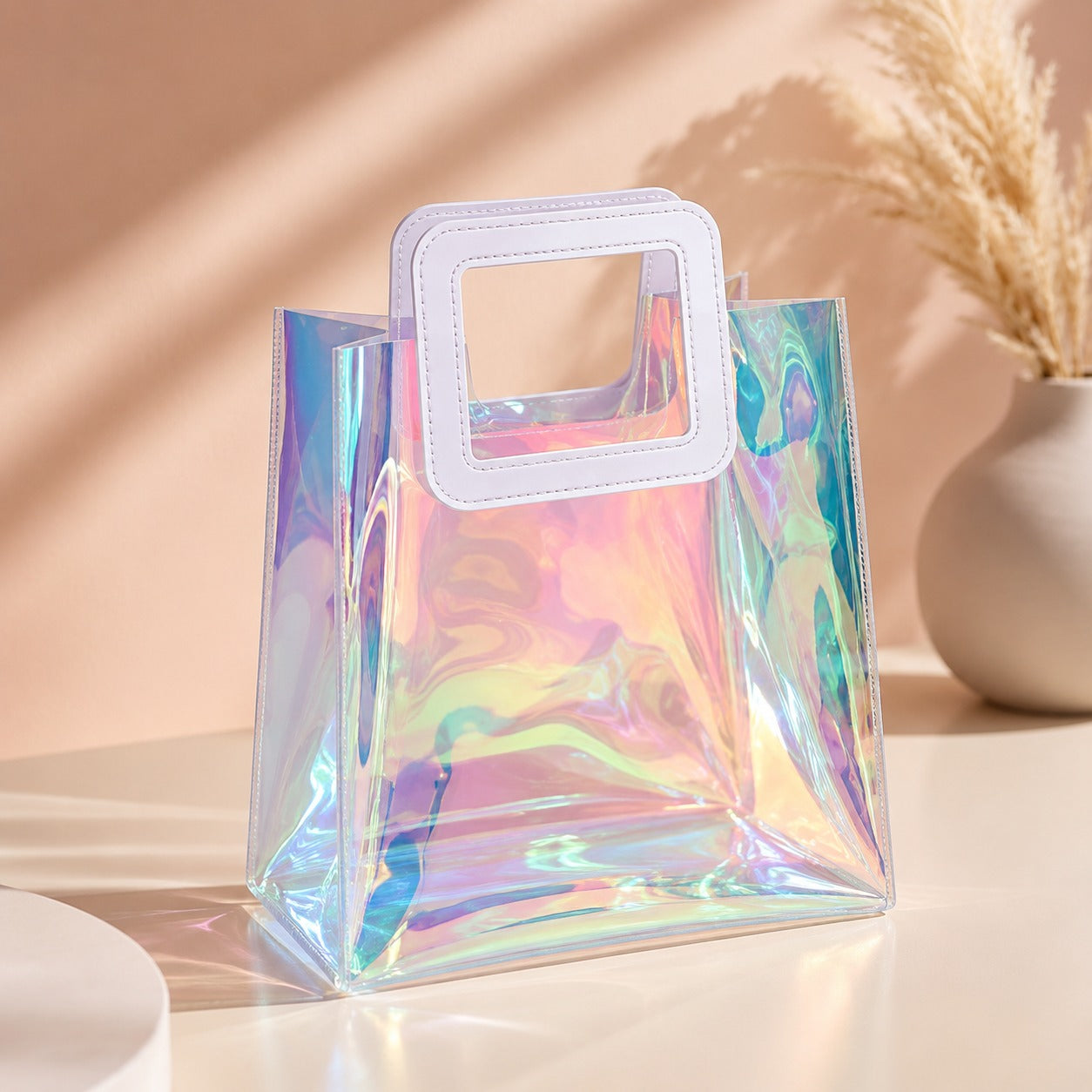 (BA-002) Holographic PVC Gift Bag – Mini Rainbow Cosmetic & Travel Handbag