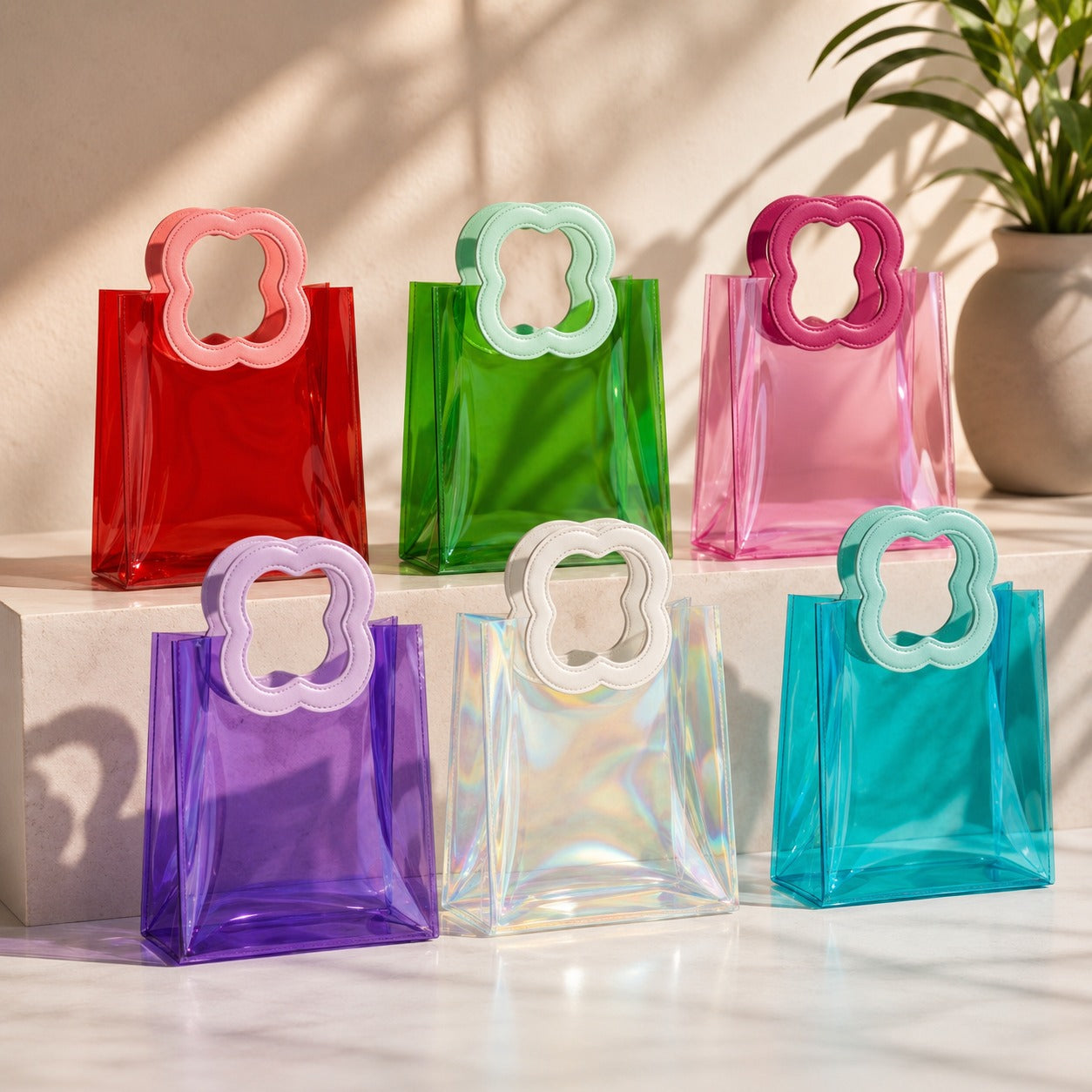 (BA-002) Holographic PVC Gift Bag – Mini Rainbow Cosmetic & Travel Handbag