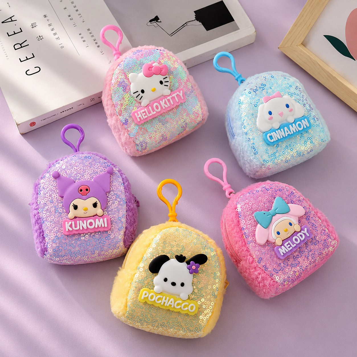 (BA-004) (MOQ: 4 Pcs) Cute Glitter Cartoon Mini Coin Pouch – Small Wallet Bag