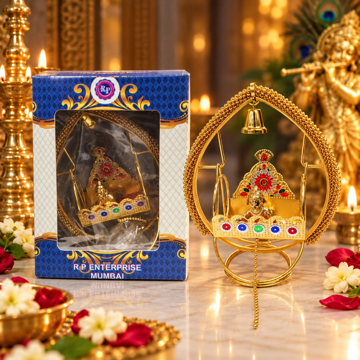(R45) (MOQ: 2 Pcs) Gold Color Coated Laddu Gopal Krishna Decorative Showpiece
