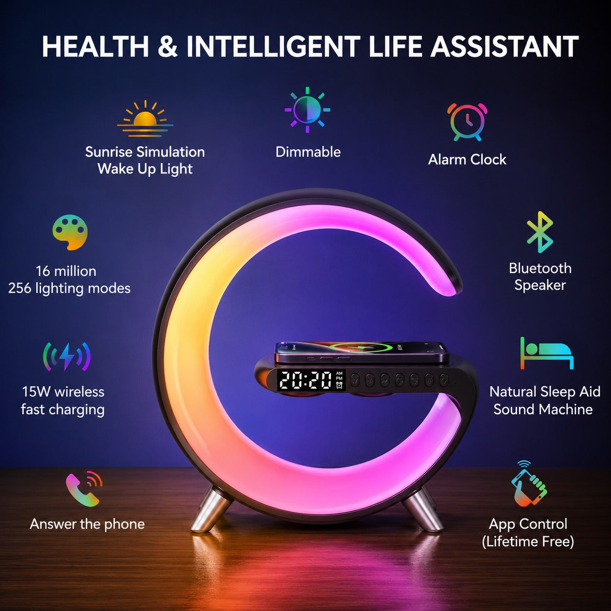 (LI-016) Smart Light Sound Machine – RGB LED Night Lamp with Bluetooth Speaker