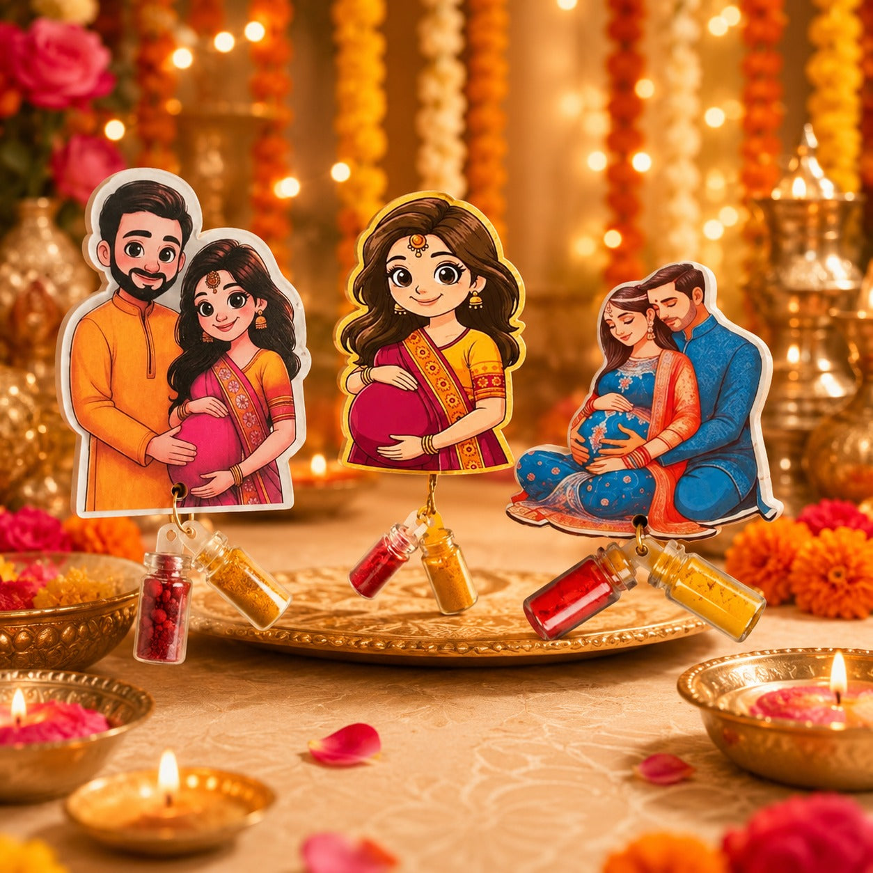 (R-001) (MOQ: 30 Pcs) Traditional Manjal Kumkum Set with God Images