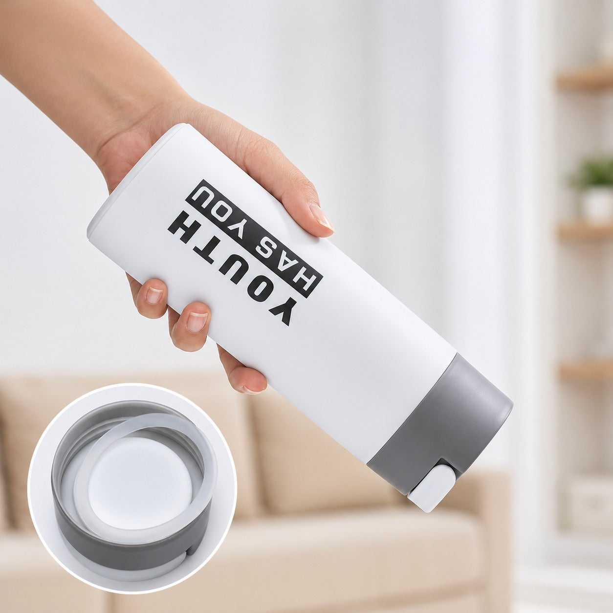 (B-017) (MOQ: 4 Pcs) Unique Simple “Has You” 450ml Glass Water Bottle