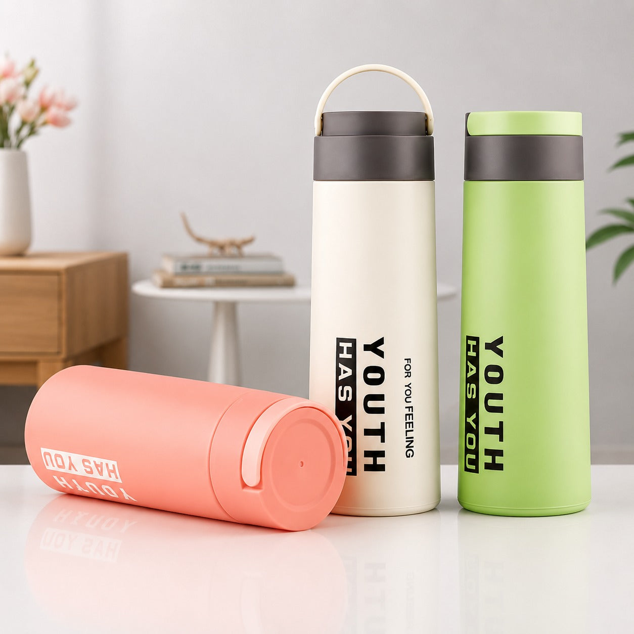 (B-017) (MOQ: 4 Pcs) Unique Simple “Has You” 450ml Glass Water Bottle