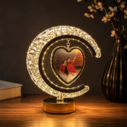 (LI-011) Half Moon Crystal LED Light with Heart Shape Tabletop Photo Frame