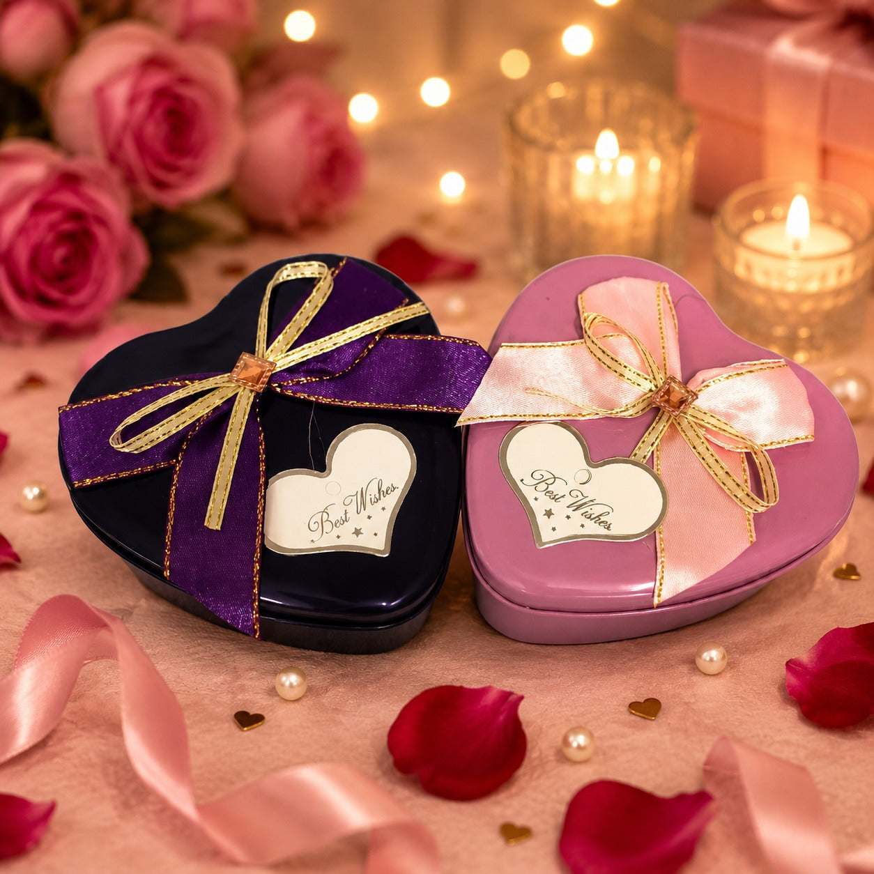 (G-044) (MOQ : 4 Pcs) Mini Heart Shape Gift Tin Box – Decorative Gift Box for Return Gifts