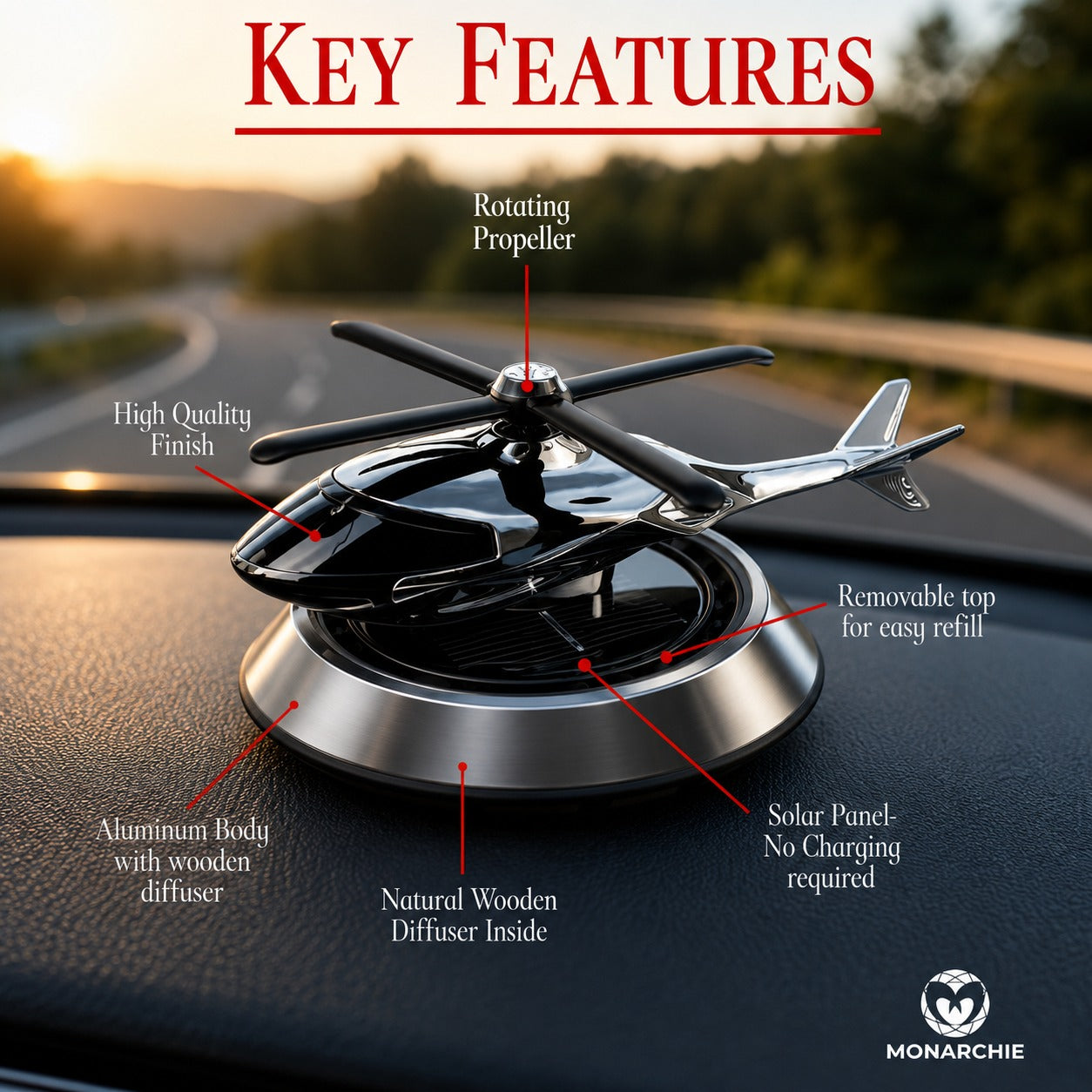 (C-003) Solar-Powered Rotating Helicopter Car Air Freshener