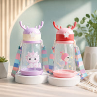 (B4) (MOQ: 4 Pcs) Kids Cartoon 500Ml Plastic Water Bottle with Straw & Strap