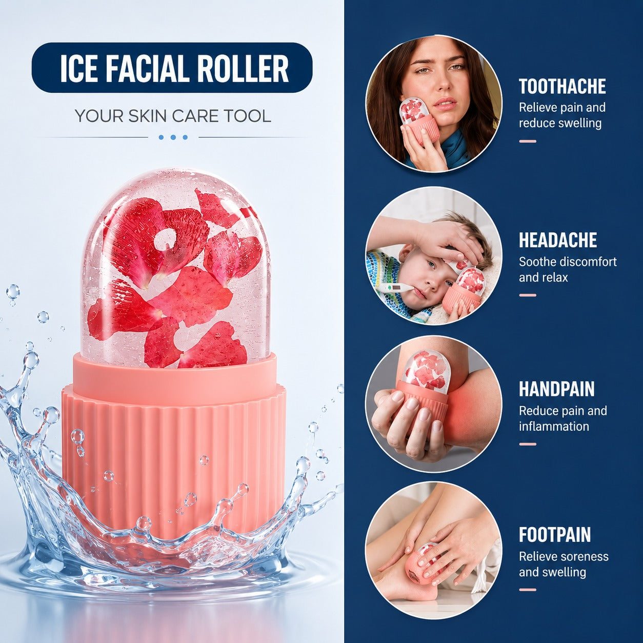 (SC-006) (MOQ: 4 Pcs) Reusable Silicone Ice Face Roller – Cooling Facial Massager