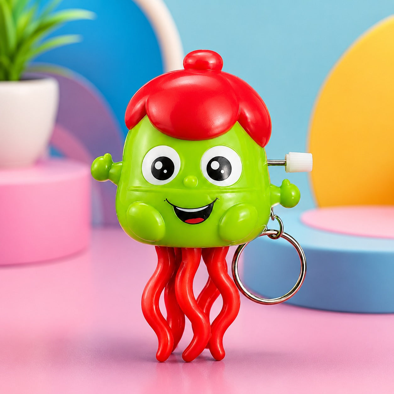 (KC-029) Jelly Pop Wind-Up Keychain Toy | Cute Cartoon Jellyfish Keychain