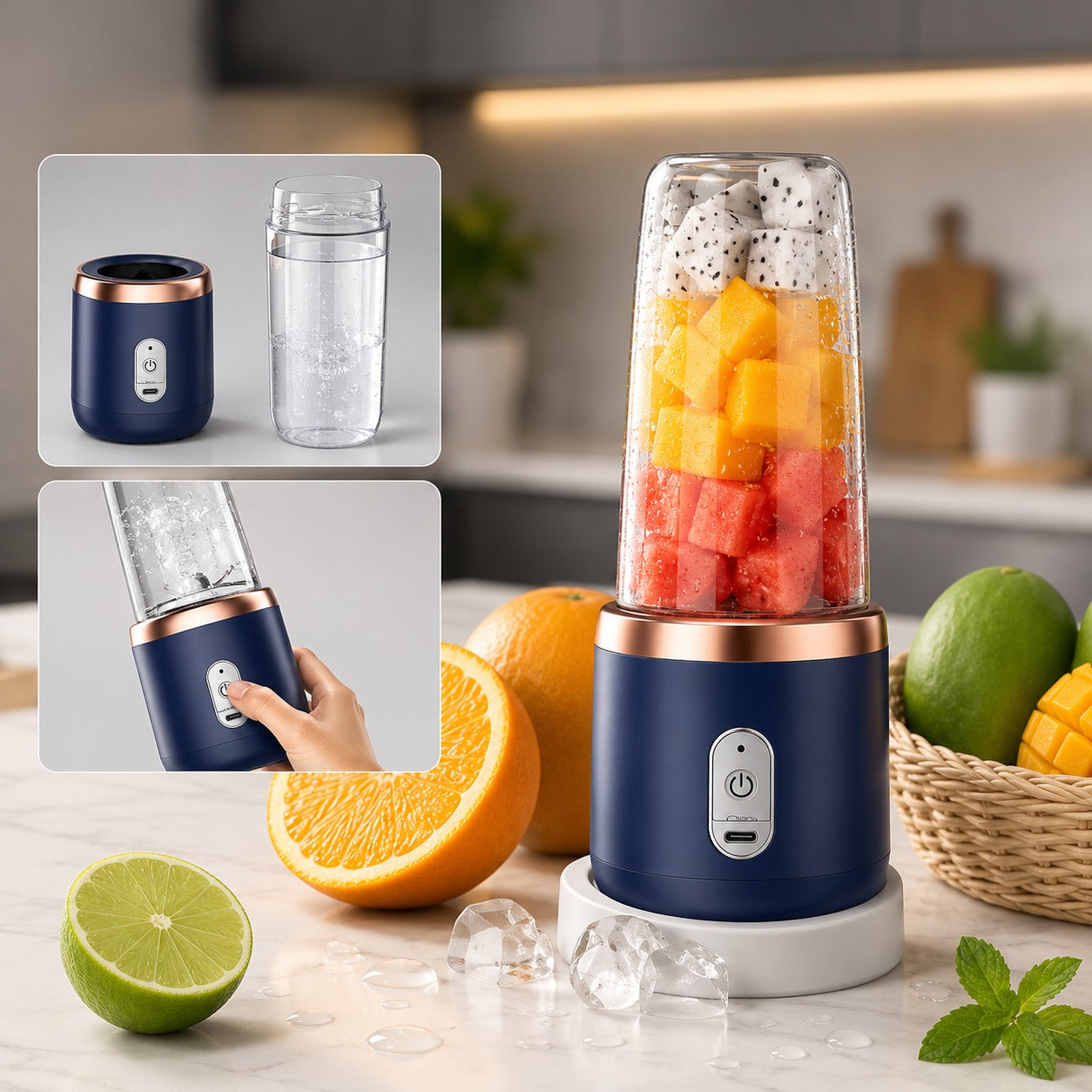 (K-002) Portable 40W Smoothie & Juice Blender – USB Rechargeable Juicer