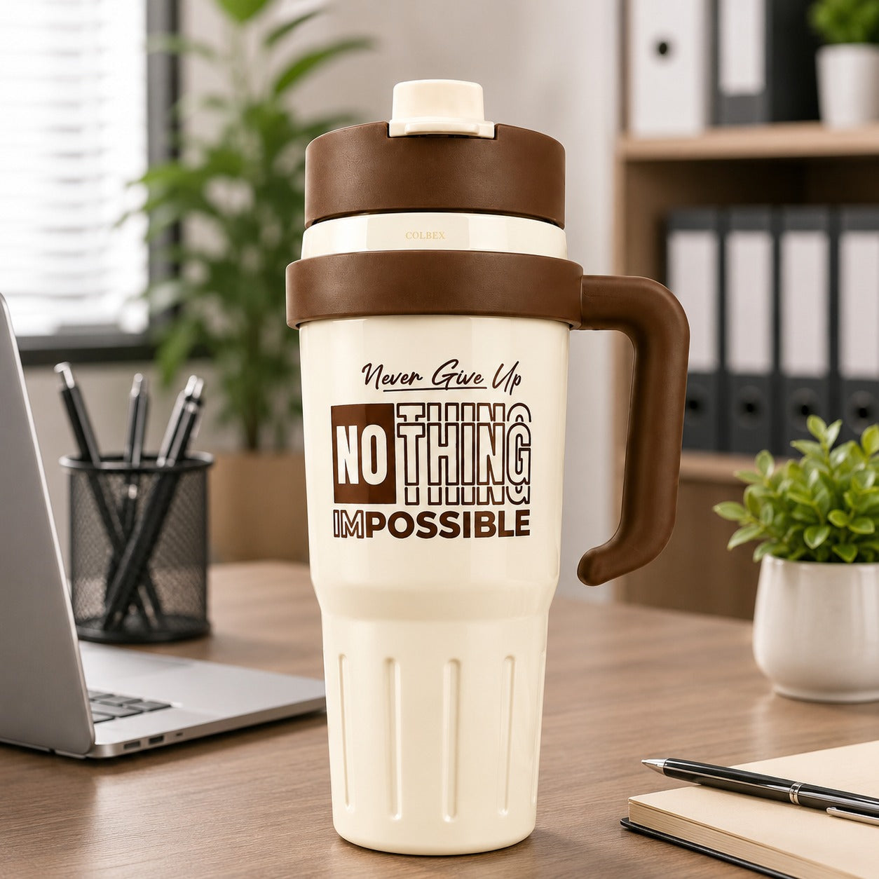 (B-048) Never Give Up Jumbo 800ML Stainless Steel Water Bottle