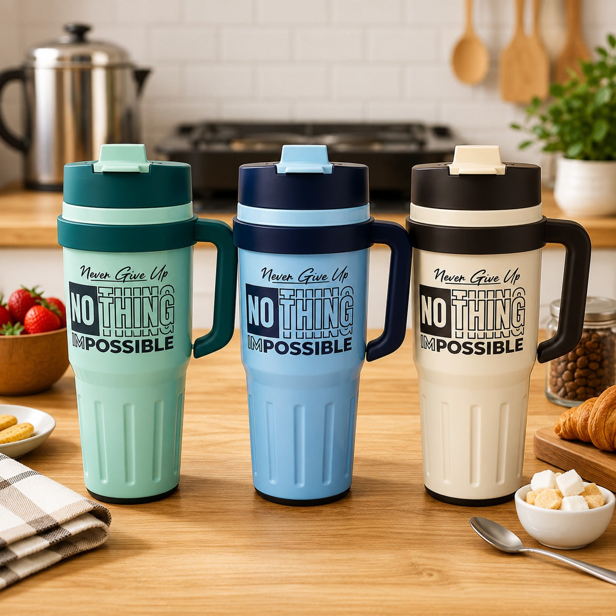 (B-048) Never Give Up Jumbo 800ML Stainless Steel Water Bottle