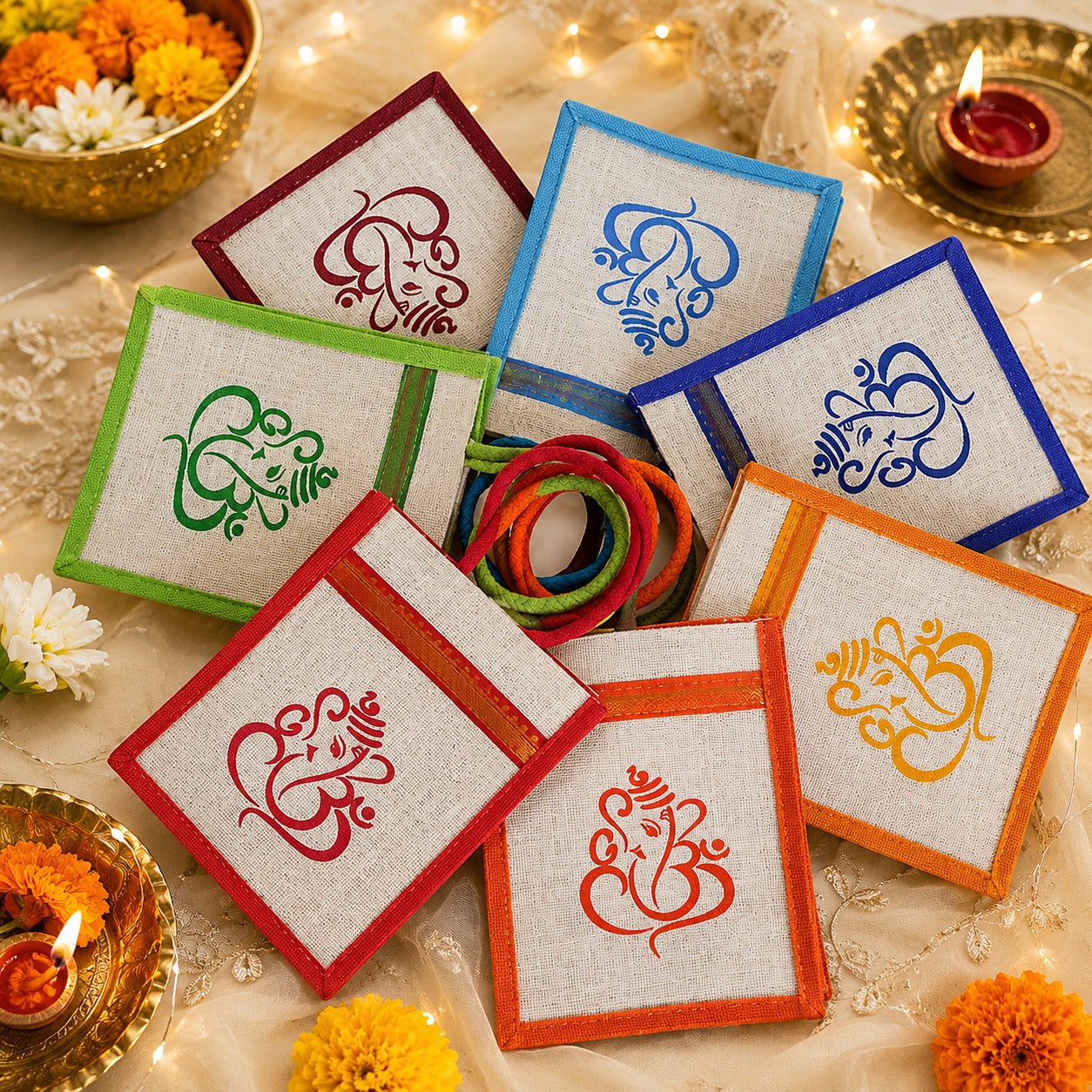 (R-022) (MOQ: 10 Pcs) Eco-Friendly Jute Bag with Ganesh Print – Return Gift