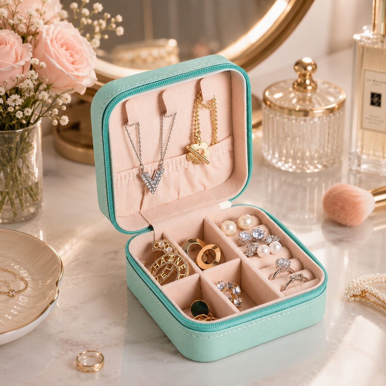 (G-029) (MOQ: 4 Pcs) Travel Velvet Jewelry  safe  Organizer Box