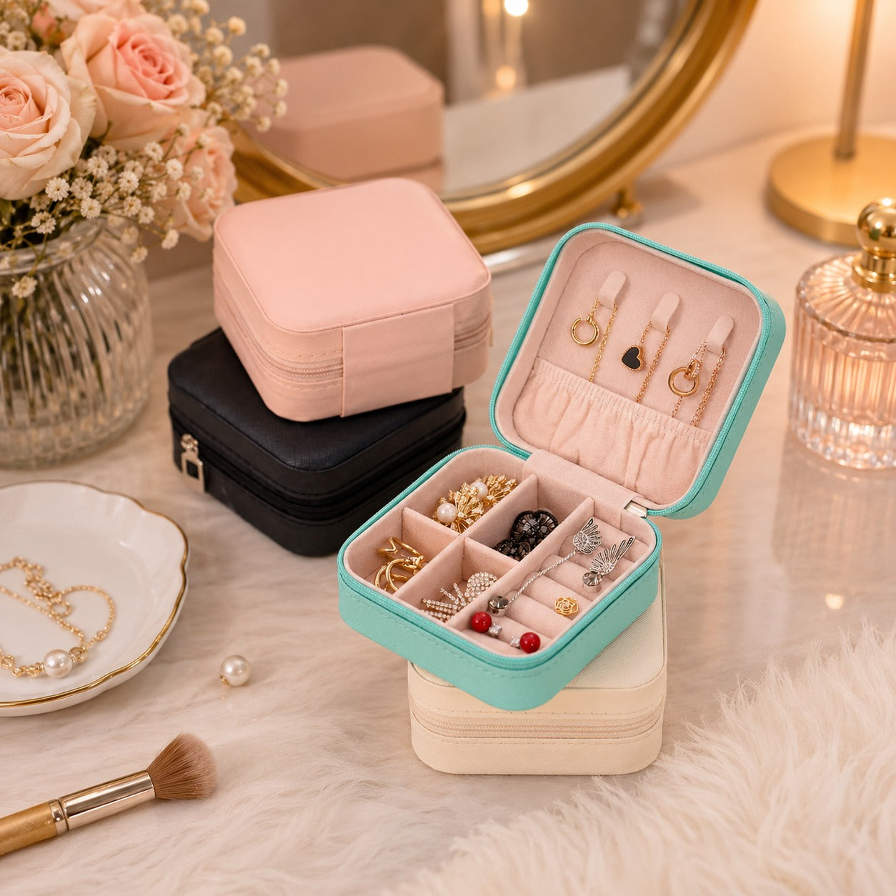 (G-029) (MOQ: 4 Pcs) Travel Velvet Jewelry  safe  Organizer Box