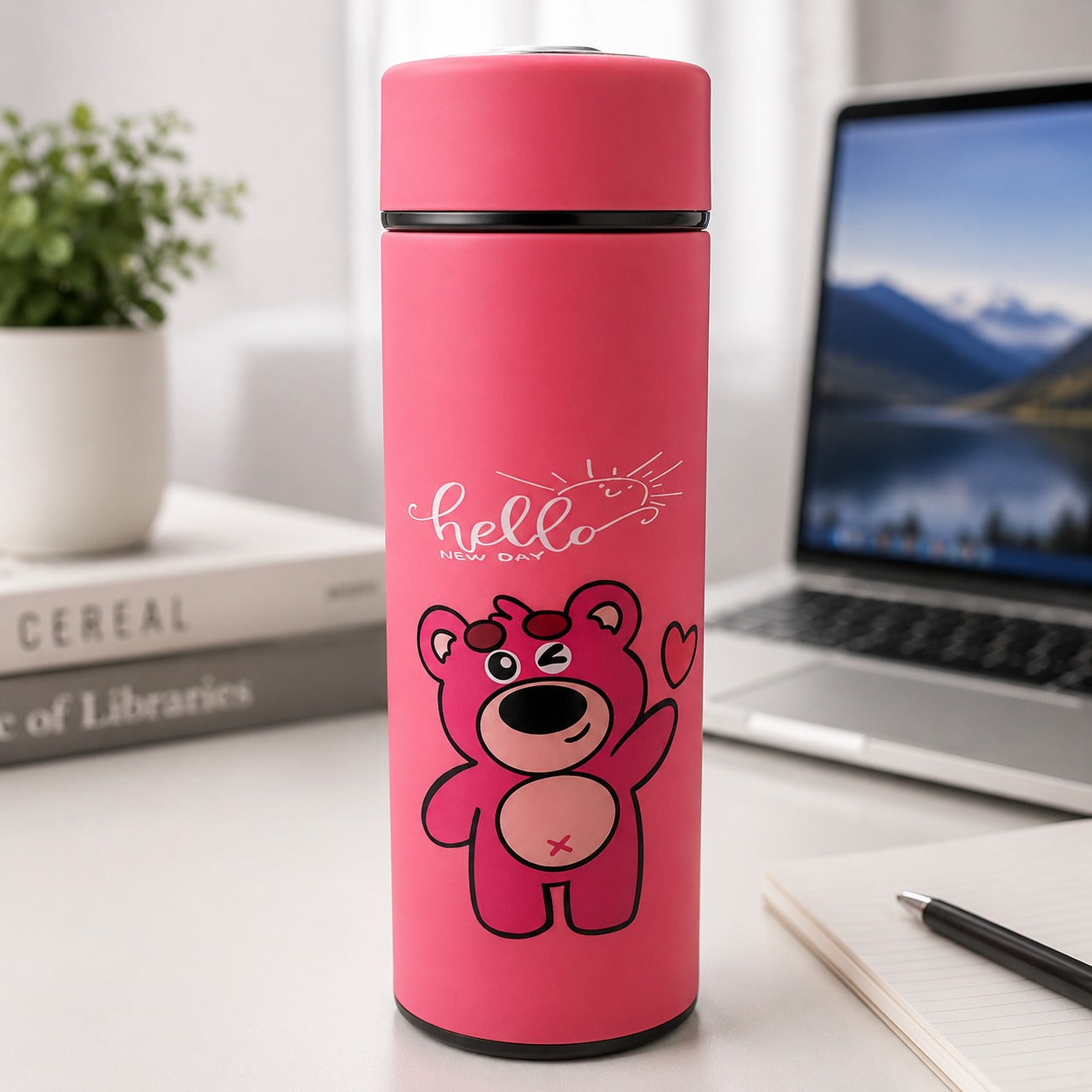 (B-040) (MOQ-4Pcs) Korean Kiddo Water Bottle - Cartoon Print Design