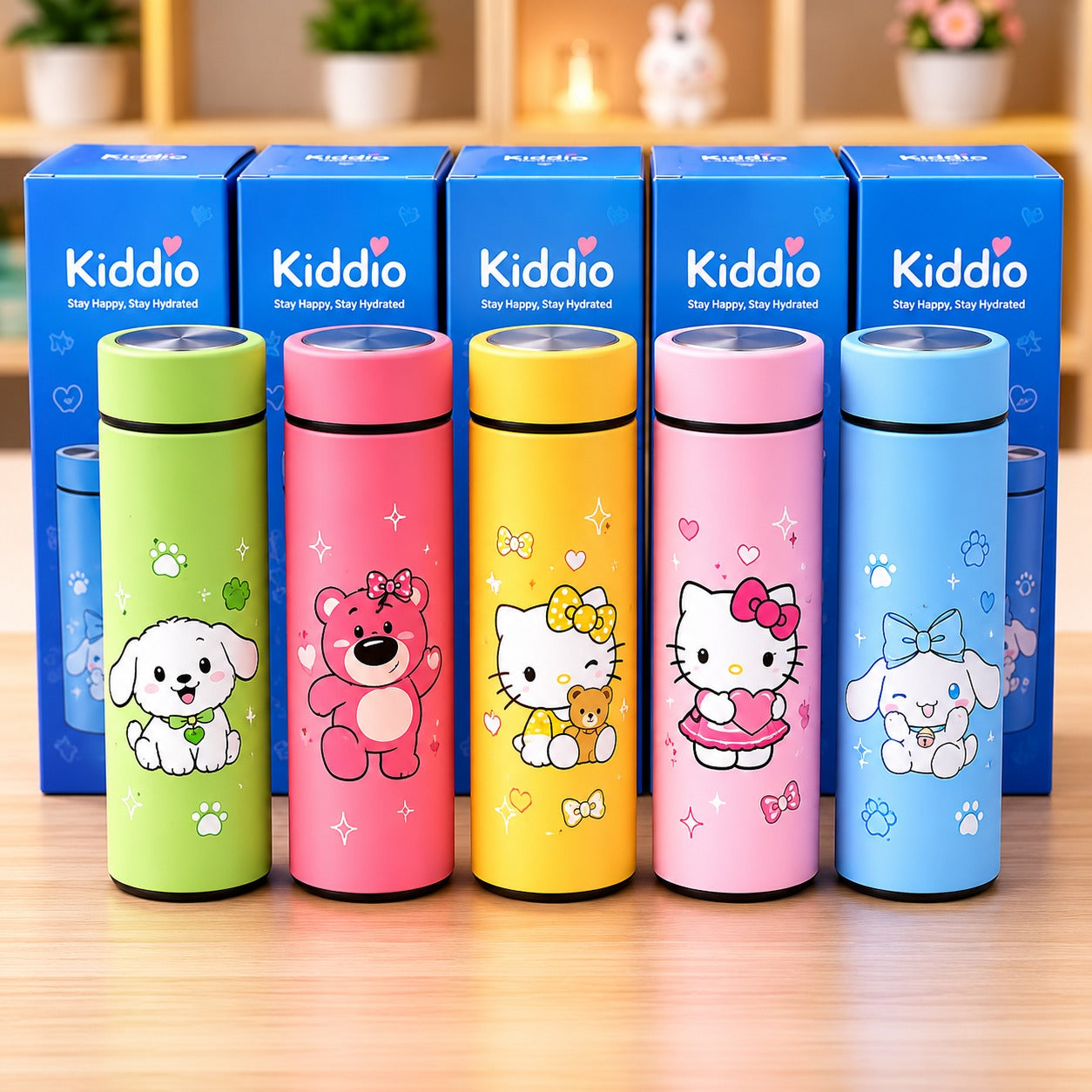 (B-040) (MOQ-4Pcs) Korean Kiddo Water Bottle - Cartoon Print Design