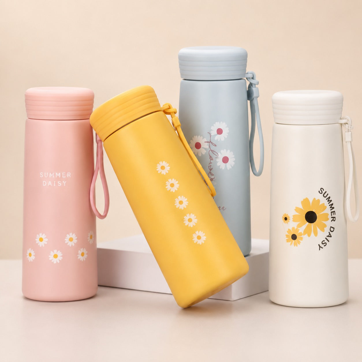 (B-026) (MOQ: 4 Pcs) Korean Nice Water Bottle – 400ml Flower Design Bottle