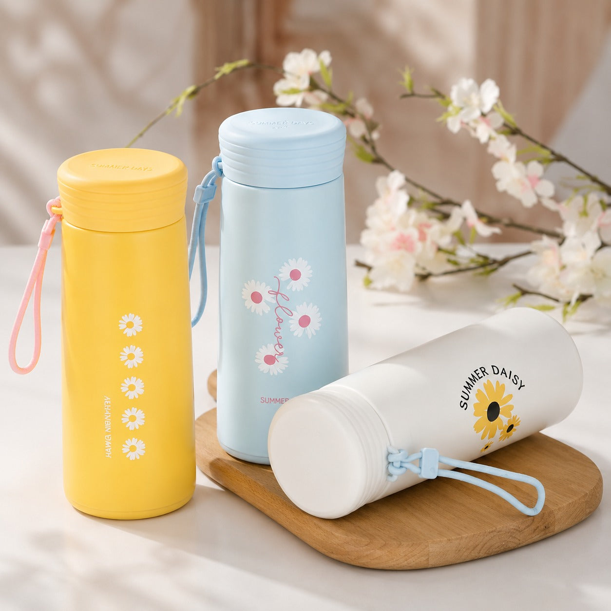 (B-026) (MOQ: 4 Pcs) Korean Nice Water Bottle – 400ml Flower Design Bottle