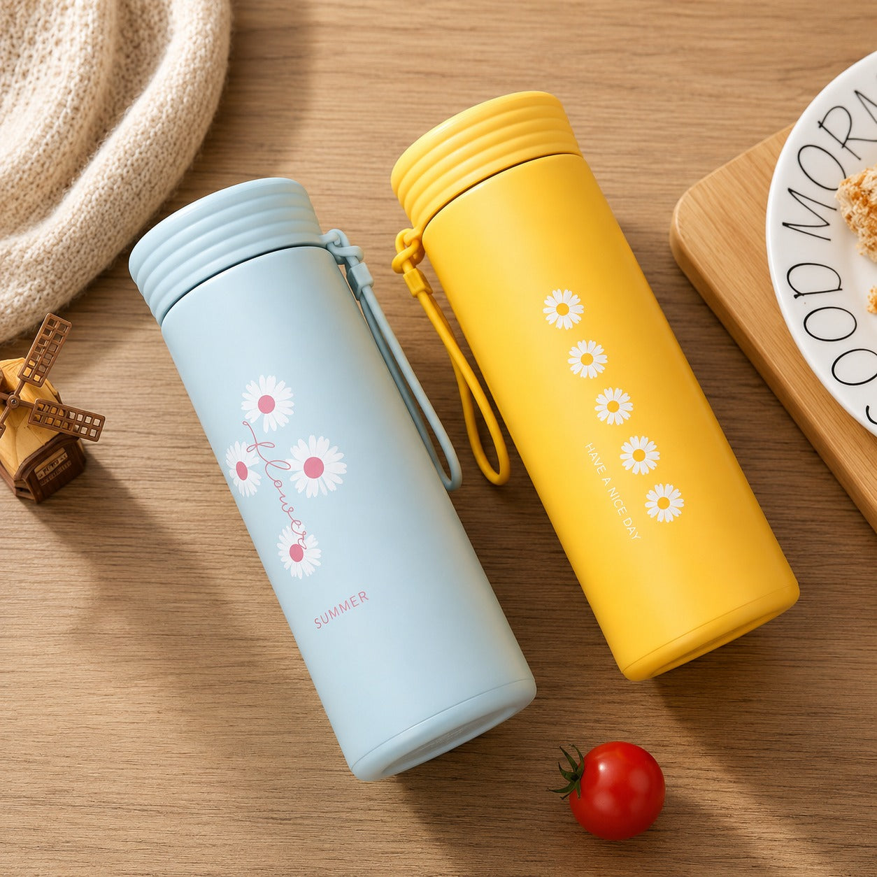 (B-026) (MOQ: 4 Pcs) Korean Nice Water Bottle – 400ml Flower Design Bottle