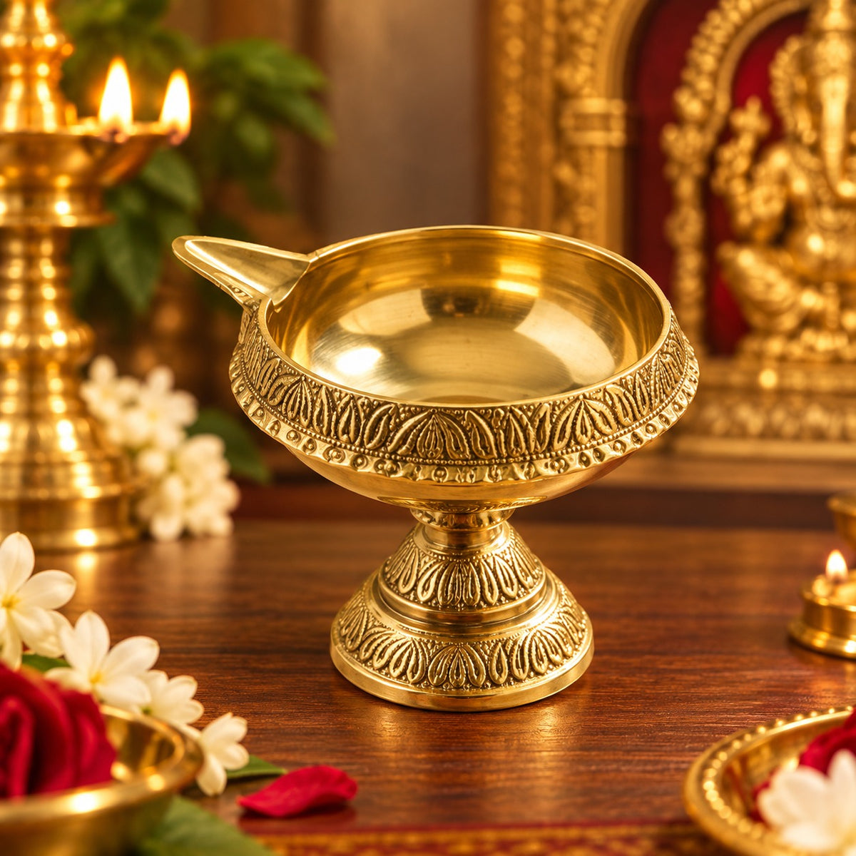 (MG21) (MOQ: 30 Pcs) Traditional Brass Kuber Diya Oil Lamp for Daily Pooja and Festivals