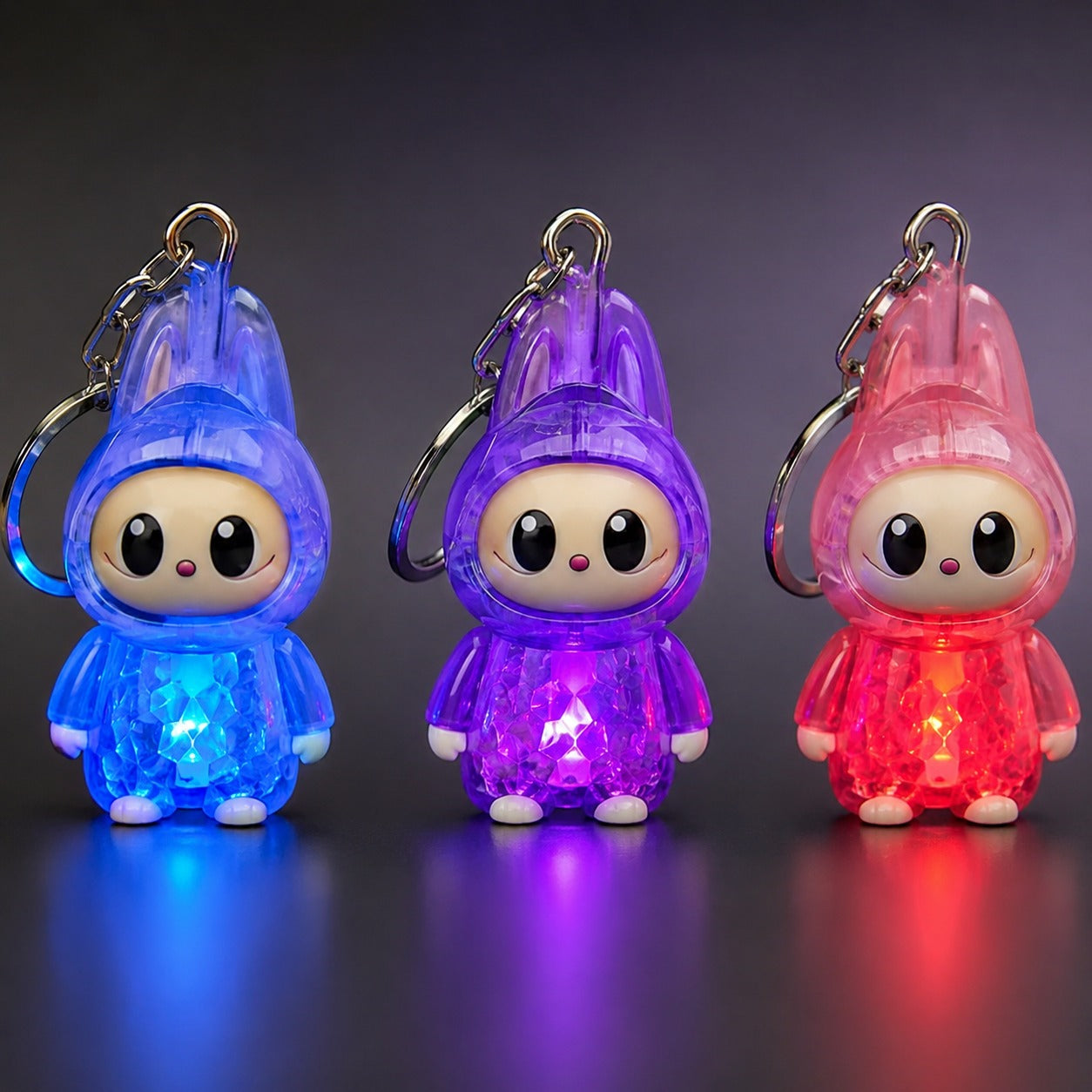 (KC-035) (MOQ: 5 Pcs)Kuromi & Labubu LED Flash Light Keychain – Cartoon Keychain