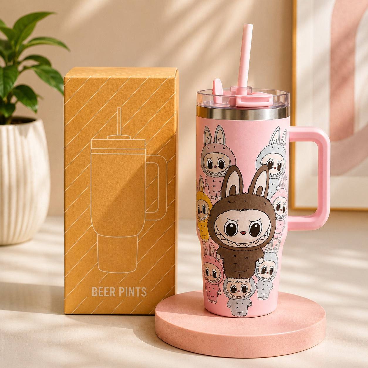 (B-034) Labubu Insulated Tumbler 1200ml – Stainless Steel Hot & Cold Travel Mug