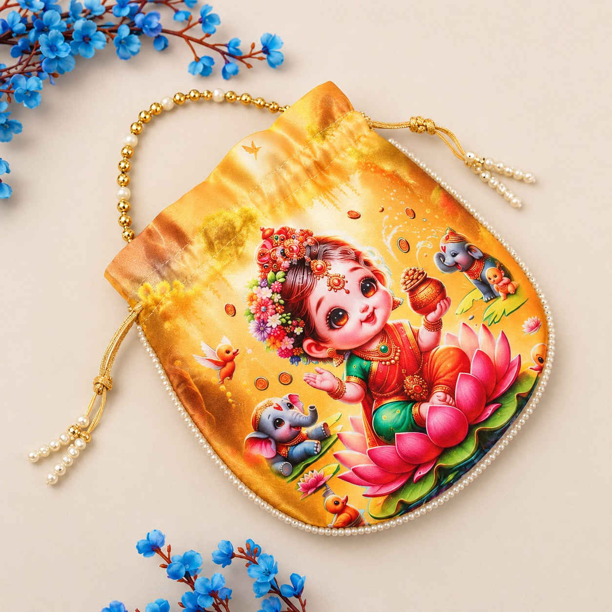 (R-002) (MOQ 10 - Pieces) Handcrafted Lakshmi Potli Gift Bags