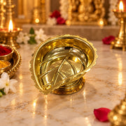 (MG12) (MOQ: 6 Pcs) Leaf Shape Brass Diya Lamp for Daily Pooja and Festive Decor