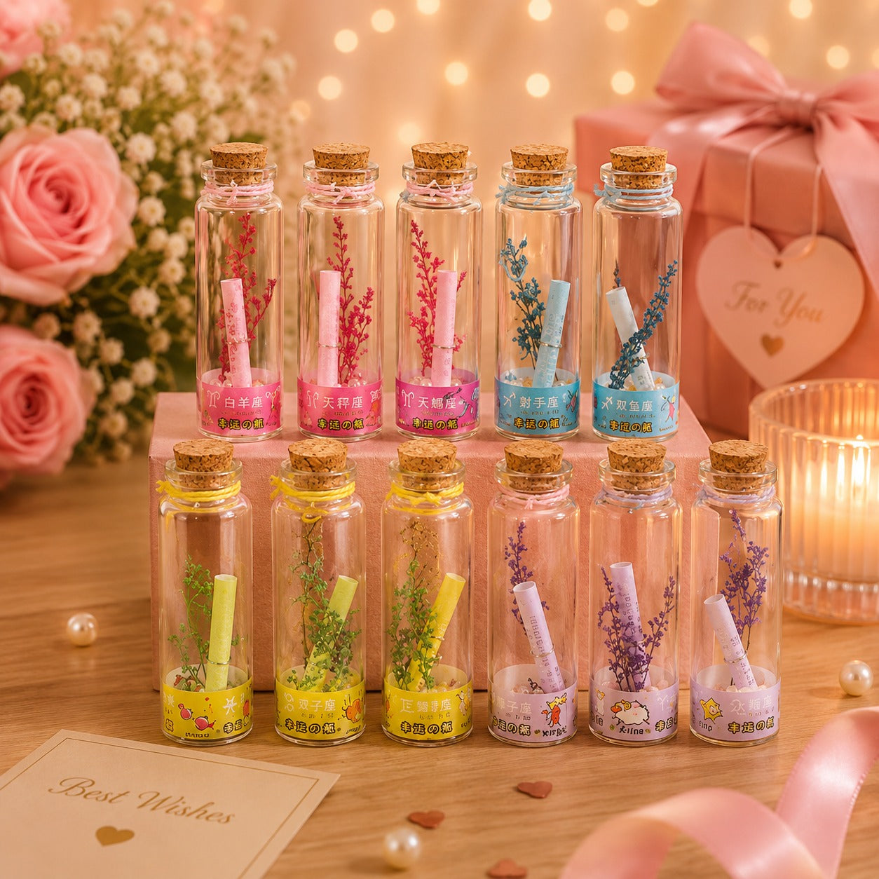 (G-020) (MOQ: 12 Pcs) Cute Mini Corked Glass Wishing Bottles