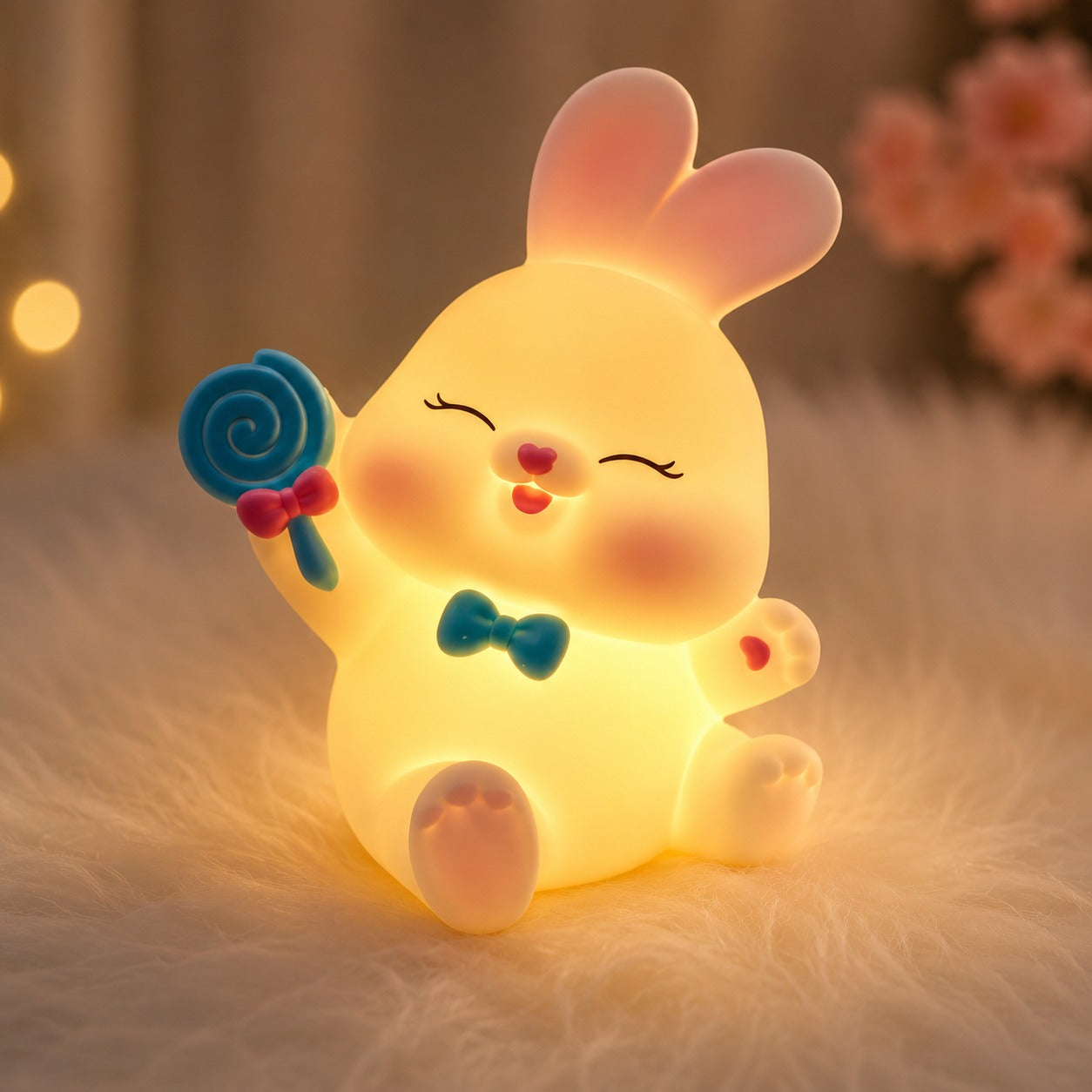 (LI-012 E) (MOQ: 4 Pcs) Lovely Bunny Doll with Bow – Cute Desk Decor & Gift Item