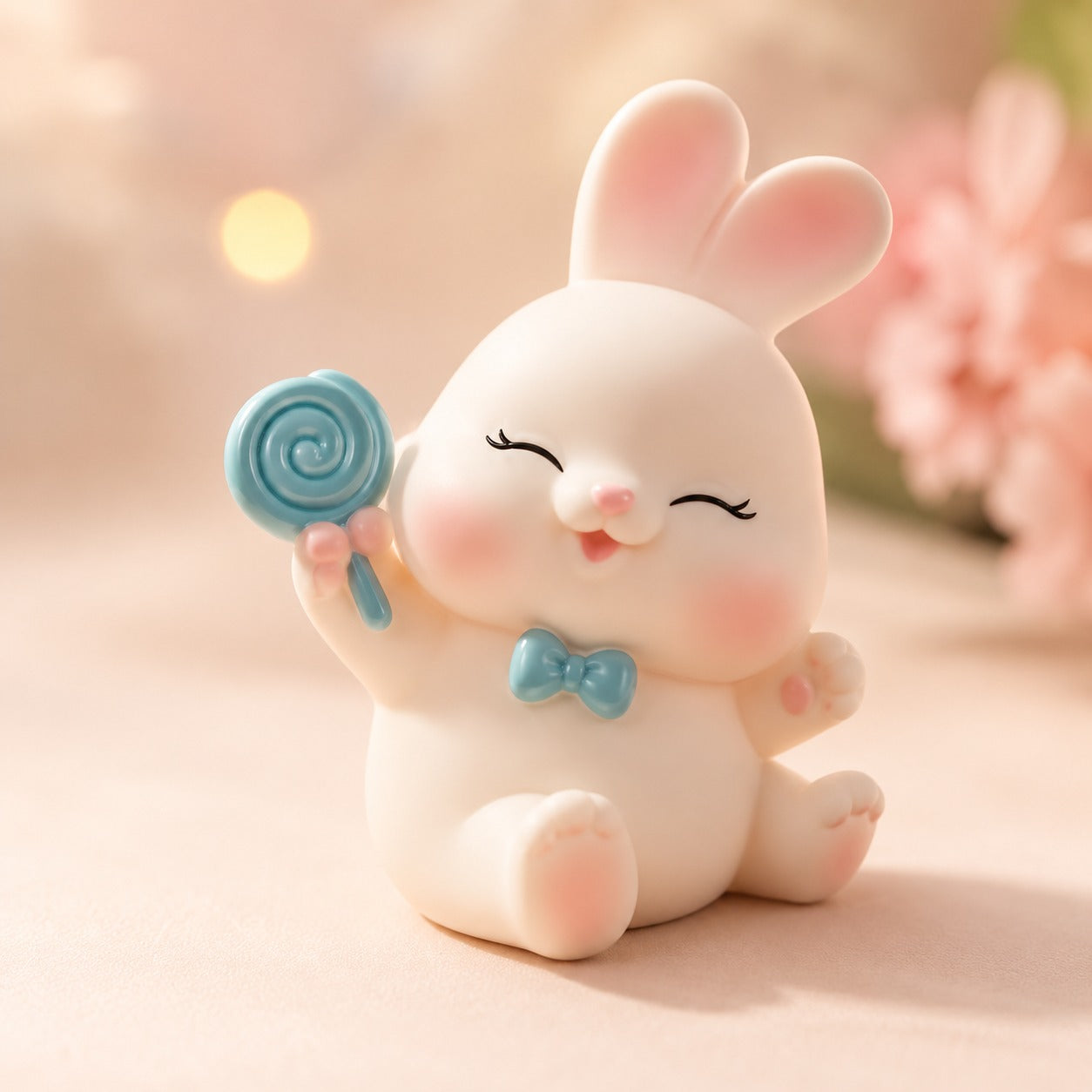 (LI-012 E) (MOQ: 4 Pcs) Lovely Bunny Doll with Bow – Cute Desk Decor & Gift Item