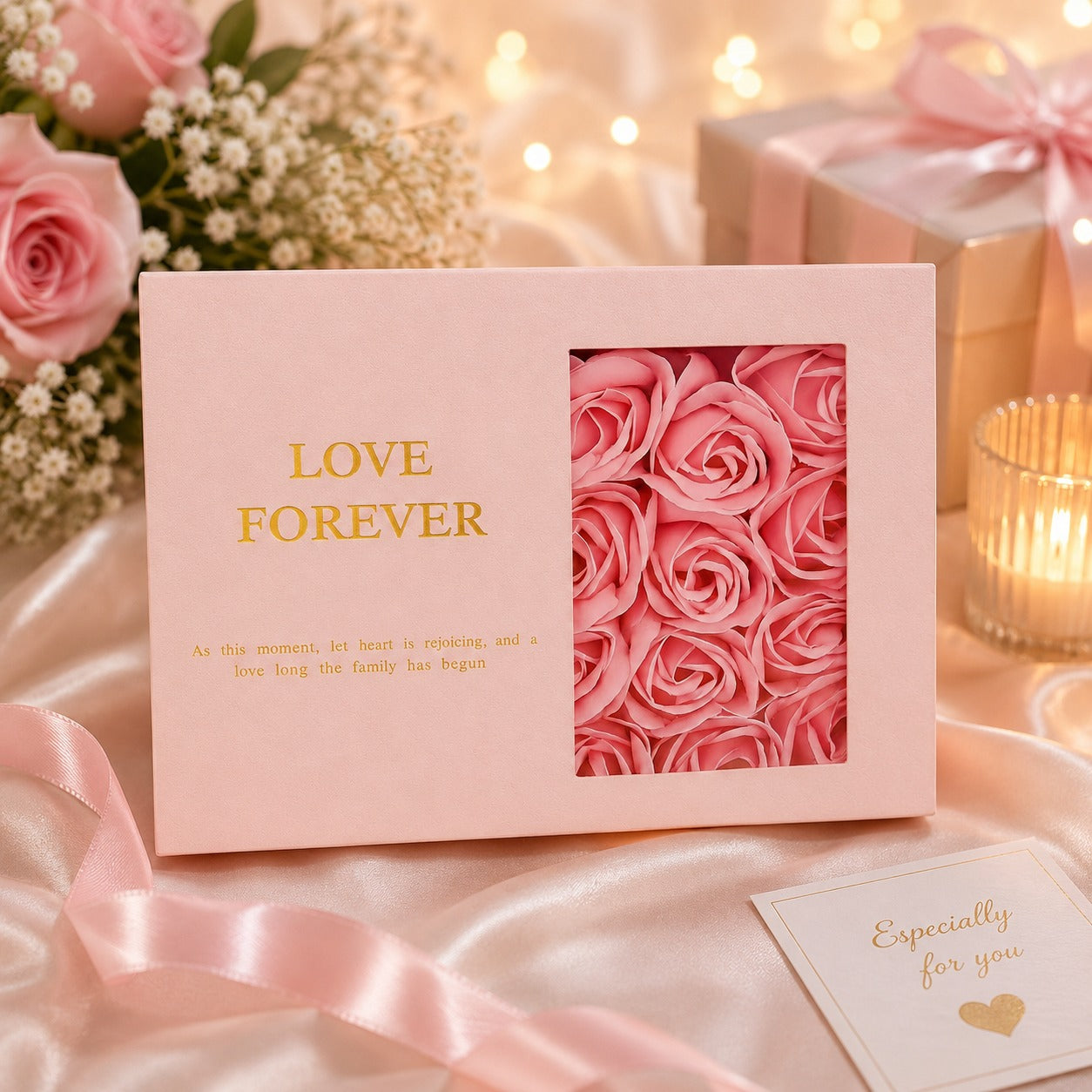 (G-018) Romantic Pink Rose Soap Gift Set – “Love Forever”