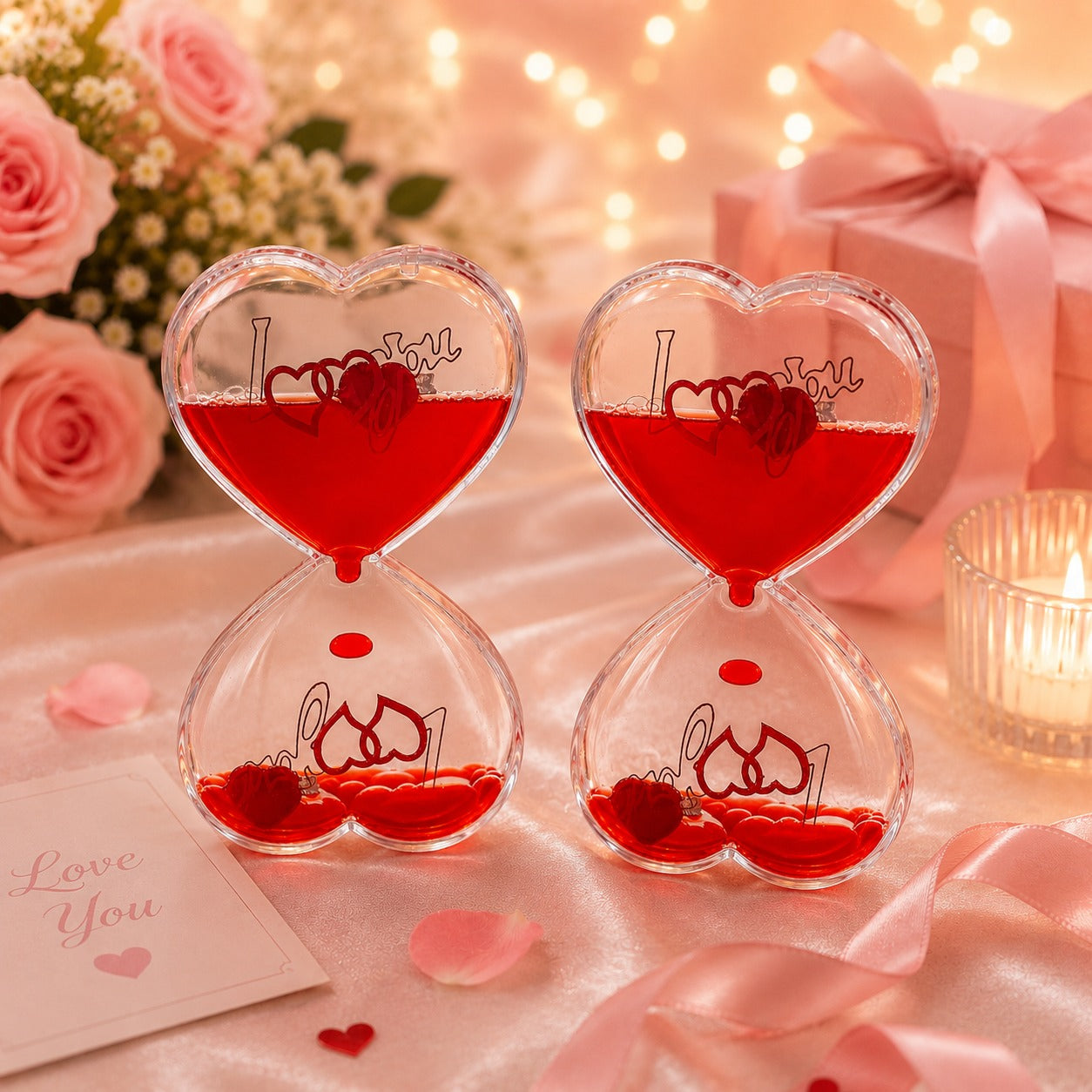 (G-019) Double Heart Love Timer Hourglass – Romantic Droplet Sand Timer