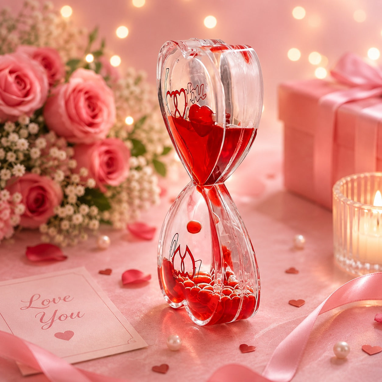 (G-019) Double Heart Love Timer Hourglass – Romantic Droplet Sand Timer