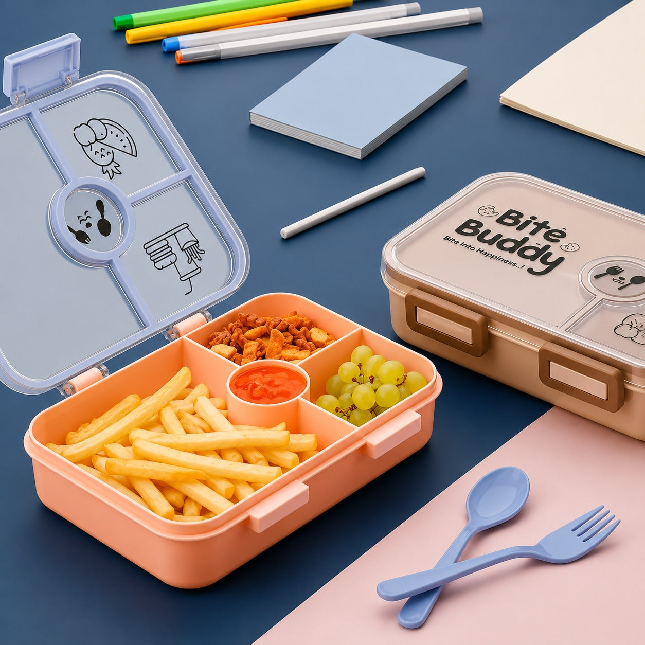 (HL-005) (MOQ: 15 Pcs) Bite Buddy Lunch Box 800ml – 4 Airtight Tiffin Box